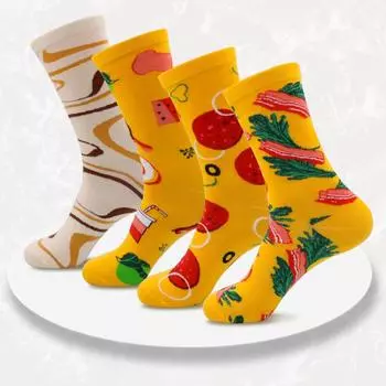 4 пары мужских носков средней длины с креативной модой для пары, рождественский подарок в виде пиццы 4 pairs