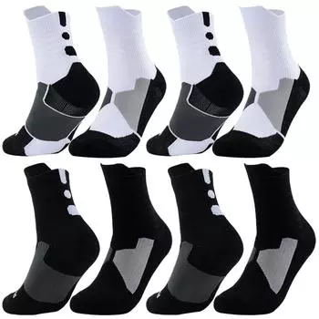 4 пары мужских женских теннисных носков для скейтборда, махровые, с амортизацией подошвы и голеностопа, высокоэластичные, быстросохнущие EU37-45 US7-10