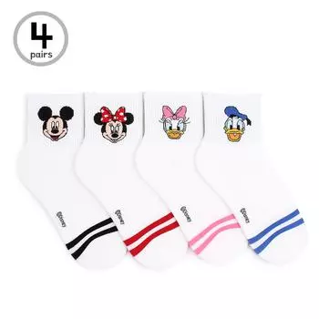 (4 пары) Носки с лицензионными персонажами DISNEY, две строчки для экипажа, женские и детские, с Микки и Минни, Дейзи, Дональд, FS69