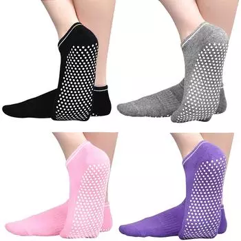 4 пары носков Slip Socks Non Slip для йоги, батута, носков с захватами, липкие домашние спортивные носки для взрослых женщин One Size