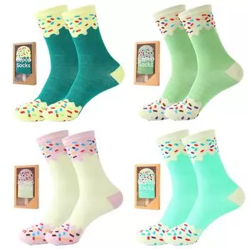 4 пары носков унисекс длиной до середины икры с новым дизайном в виде мороженого — уникальный и интересный праздничный подарок. One Size