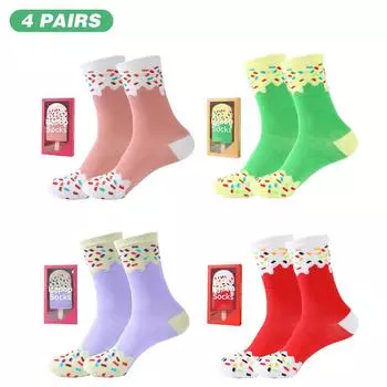 4 пары носков унисекс длиной до середины икры с новым дизайном в виде мороженого — уникальный и интересный праздничный подарок. One Size