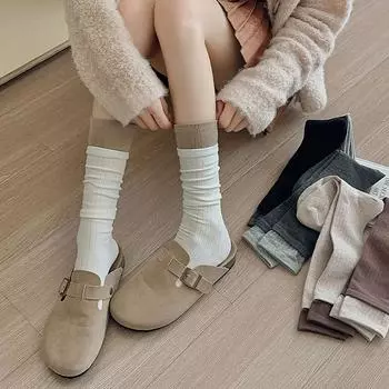 4 пары новых женских носков в стиле ретро, повседневные, дышащие, простые, однотонные, для девочек, носки для школы, удобные, длинные, женские, модные, теплые 4 Pairs темный кофе