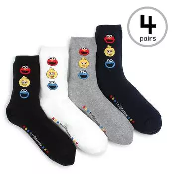 (4 пары) Официально лицензированные носки для экипажа Улица Сезам LP58 23cm - 26cm