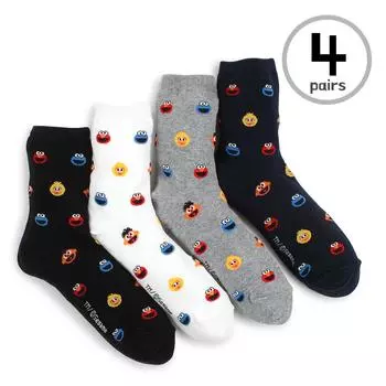 (4 пары) Официально лицензированные носки для экипажа Улица Сезам LP14 23cm - 26cm