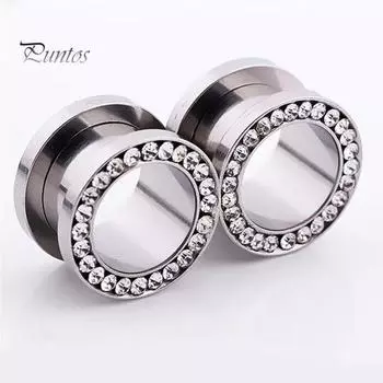 4 пары серег-тоннелей из нержавеющей стали в стиле хип-хоп, панк, со стразами для мужчин и женщин, растягиватель для ушей, расширитель, ювелирные изделия для пирсинга 6 mm