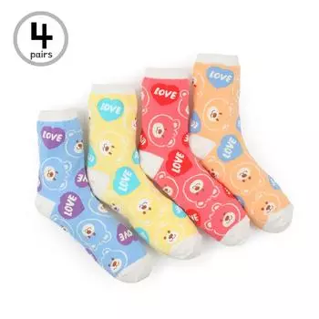 (4 пары) винтажные модные женские носки с медведем JO14 22 - 25 cm