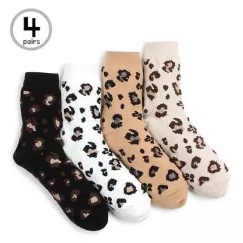 (4 пары) Женские хлопковые носки с леопардовым узором Jaguar Animal HG14 23cm - 26cm