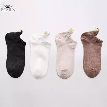 4 пары женских хлопковых носков, цветные, новинка, для девочек, милые, с вышивкой в виде сердца, повседневные, забавные, до щиколотки, упаковка One Size