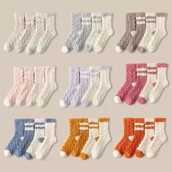 4 пары женских и мужских носков-тапочек, парные носки из кораллового бархата, плюшевые зимние теплые утолщенные термоноски для сна на Рождество средней длины EU36-40