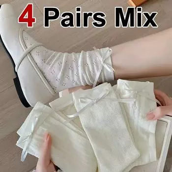 4 пары женских носков-бабочек с сетчатым принтом и глазом средней длины, весенние и летние впитывающие пот дышащие милые повседневные носки в балетном стиле One Size