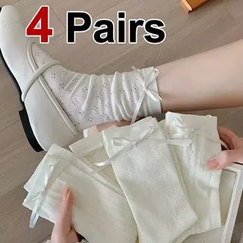 4 пары женских носков-бабочек с сетчатым принтом и глазом средней длины, весенние и летние впитывающие пот дышащие милые повседневные носки в балетном стиле One Size