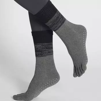 4 пары женских носков для пилатеса средней длины, силиконовые нескользящие градиентные носки с пятью пальцами, дышащие носки для балета, танцев, фитнеса, спорта, хлопковые носки 4 Pairs чёрный