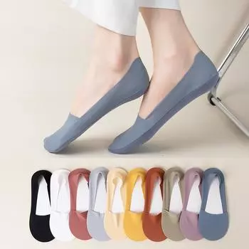 4 пары женских носков-лодочек с неглубоким носком из искусственного шелка, тонких дышащих силиконовых нескользящих хлопковых носков карамельного цвета One Size
