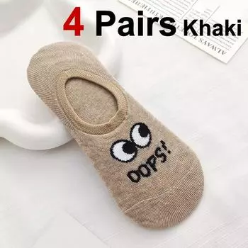 4 пары женских носков-невидимок с рисунком из мультфильмов, модные, милые, с принтом больших глаз, мягкие, удобные, впитывающие пот, дышащие, повседневные носки One Size