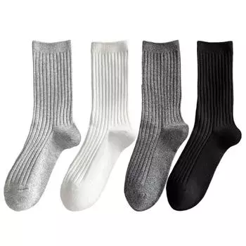 4 пары женских носков Новые простые однотонные модные весенне-летние полосатые носки для девочек Дышащие мягкие классические носки Повседневные One Size