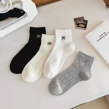 4 пары женских носков с бантом, милые белые носки для девочек, хлопковые носки Y2k, забавные носки в стиле Лолиты, кавайные носки в стиле Харадзюку, корейский стиль One Size