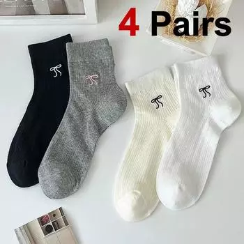 4 пары женских носков средней длины с принтом бабочек, летние тонкие, впитывающие пот, дышащие, мягкие, удобные, повседневные носки One Size