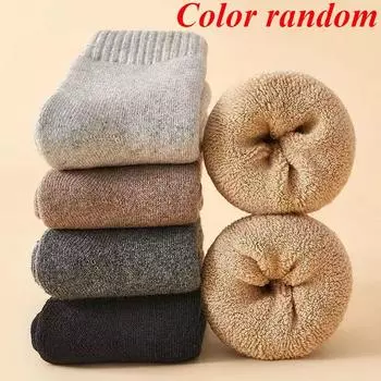 4 пары зимних толстых шерстяных носков для мужчин, теплые зимние носки, термоноски из кашемирового флиса, плюшевые спортивные носки, мужские и женские носки 4 pairs разноцветный