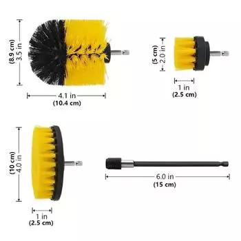 4-Pc Drill Brush Attachment Set Power Scrubber Cleaning Kit For Grout Floors Tiles Bathrooms Kitchens & Cars