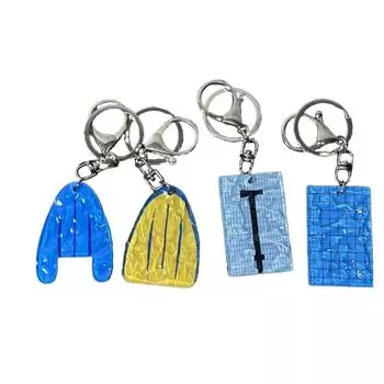 4 PCS Acrylic Car Key Chain Car Key Ring Hanging Ornament Wavy Swimming Pool Keychain Decorations Style 1