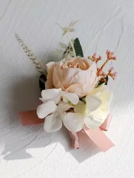 4 Pcs Artificial Bridesmaid Wrist Flowers Peony Wrist Corsage Boutonniere Set Corsage Wristlet Artificial Peony Wrist Flowers for Bride Prom Wedding розовый/шампанского