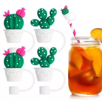 4 Pcs Cactus Straw Plugs Tumbler Straws Cover Cap Drinking Caps Top Glass Tip Pvc Reusable Covers зелёный