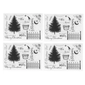 4 Pcs Clear Stamp Paper Crafts Hand Made Gifts Christmas Transparent Stamp for Card Making Decoratio