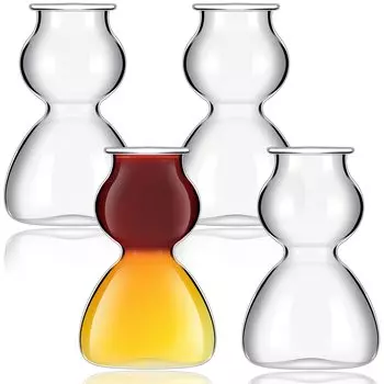 4 Pcs Double Bubble Layered Shot Glasses 4oz - Clear Novelty Jigger Glasses for Whiskey, Cocktails, Parties, Bars & Home Decor