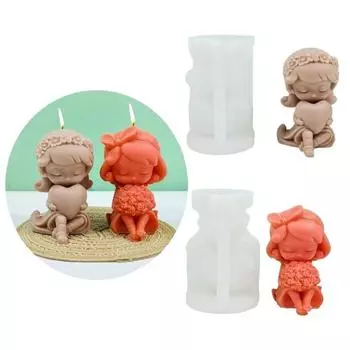 4 Pcs Heart Shape Girl Candle Molds Wishing Girl Silicone Moulds Scented Candle Casting Molds for Fondant Decorations белый