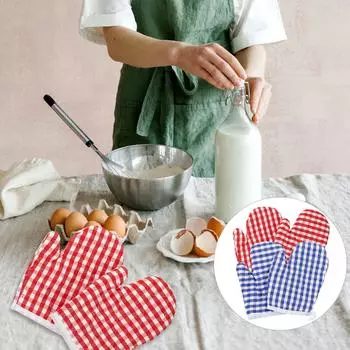 4 Pcs Insulation Gloves Oven Hot Mitt Grill Mitts Kids Kitchen Essentials Non-slip Polyester Insulated Lattice Anti-scald