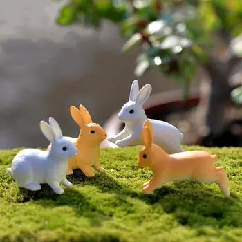 4 Pcs Rabbits Miniatures Moss Microscape Rabbit Fairy Garden Accessory Home Decoration Cartoon Animal Run Rabbits