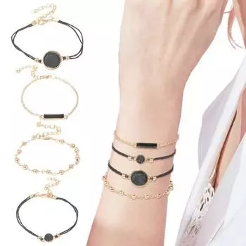 4 шт./комплект женский браслет черный камень регулируемая длина набор карабин клипса ретро контраст