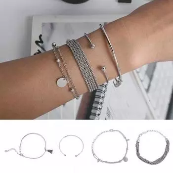 4 шт./комплект женский браслет открывающийся кисточка регулируемая длина цепочка набор зажим-лобстер ретро