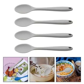 4 Pcs Silicone Spoon Hygienic Spoons Salad Food Serving Coffee Silica Gel Mixing Soup серый
