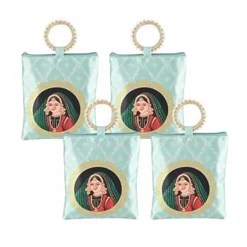 4 Pcs Silk Small Hand Bags for Women Stylish with Zip & Handle | Traditional Handheld Bags for Women | Ethnic Ladies Purse Handbag for Return Gifts