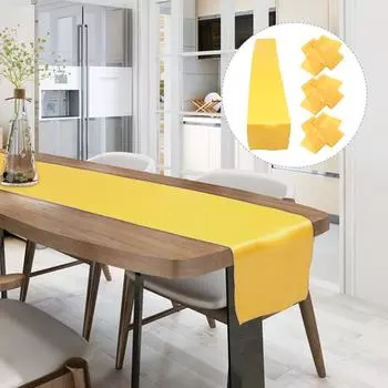 4 Pcs Silky Dinner Party Wedding Decor Table Runner Satin Decorative Tablecloth золотистый