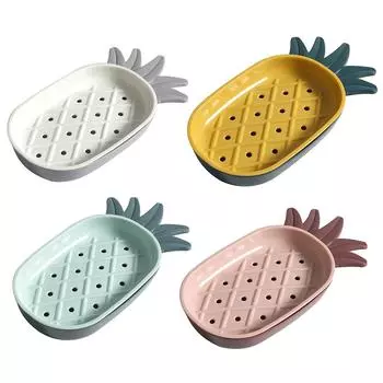 4 Pcs Soap Dish Holder Drain Tray Shelf Bathroom Organizer Box Case Plastic Pineapple Shape Non Rust Portable Storage Container