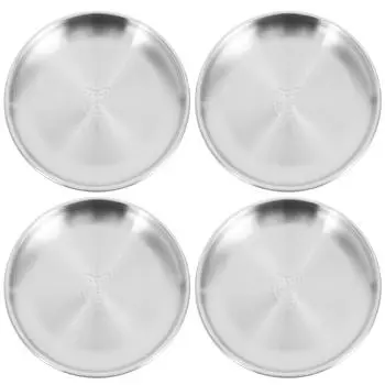 4 Pcs Stainless Steel Tray Retro Dish Plate Food Roast Meat Reusable Safe Vintage Fruit Flat Metal Dinner 10 Inches серебряный
