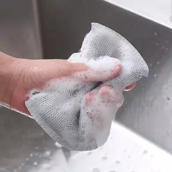 4 PCS Steel Wire Dishwashing Sponge Double Sided Cleaning Sponge Non-stick Oil Kitchen Dishcloth Reusable Home Cleaning Tool AVE 4PCS