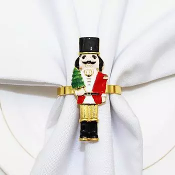 4 Pcs Walnut Soldier Napkin Buttons Holiday Party Decorations (4) 4pcs Rings Nutcracker Accessory Grace Alloy Buckle Banquet 6.00X2.10X2.10CM