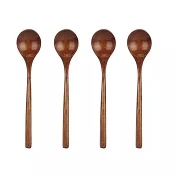 4 Pcs Wooden Spoon Exquisite Japanese Style Long Handle Large Mouth Wooden Soup Spoon Kitchen