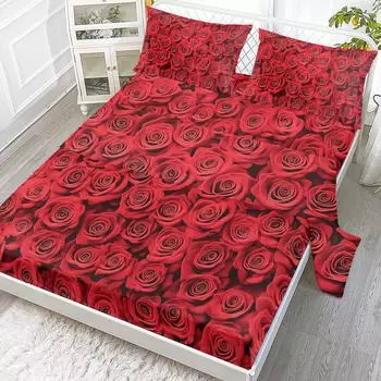4-Piece Bed Sheet Set Of Full Rose, Including 1 Flat Bed Sheet, 1 Extra-Large Bed Sheet, 2 Pillowcases (Romantic, Anniversary) 99cmx199cm