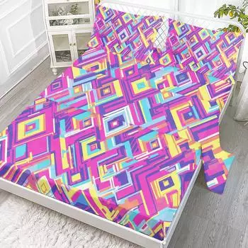 4 Piece Bed Sheet Set With Messy Geometric Patterns, Including 1 Flat Sheet, 1 King Size Sheet, 2 Pillow Cases (3D,Design) 99cmx199cm