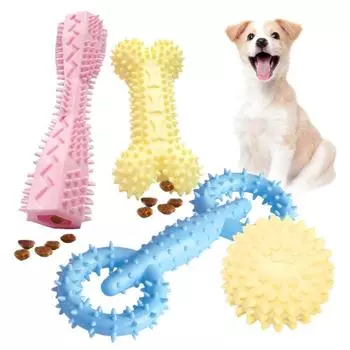 4-piece set of puppy chew toys suitable for 2-8 months teething soft puppy toys for cleaning teeth rubber ball bone donuts inter жёлтый