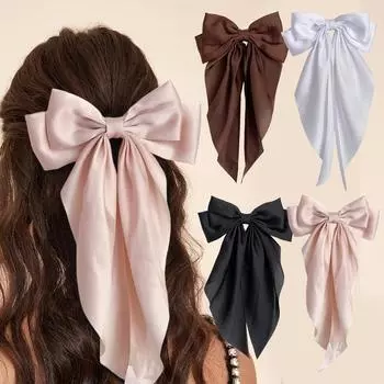4-piece set of simple ribbon bow hair clips, solid-color silk-faced hair clips and hair accessories for the back of the head Size fits all