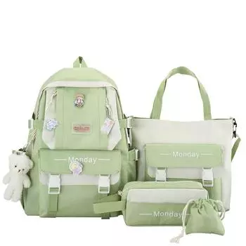 Набор из 4 предметов школьный ранец для подростков девочек холст чистый цвет большой емкости школьный ранец студент