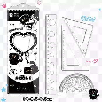 4-Piece Set Transparent Plastic Rulers Straight Rulers Protractors Set Square Kawaii School Stationery Kid Math Stationery