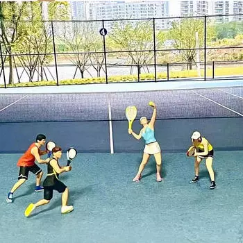 4 Pieces 1:64 Miniature Figures Models Tennis Decorative Layout Props Small Ornaments Collectibles