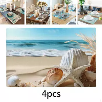 4 шт. пляжные коврики для столовых приборов, термостойкие, моющиеся, нескользящие, водонепроницаемые, льняные, обеденные C